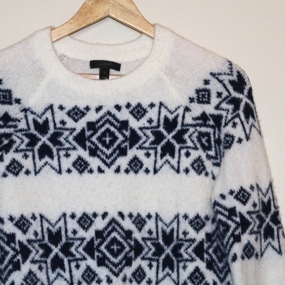 J. Crew Navy Fair Isle Striped Crew Neck Sweater - Picture 3 of 8